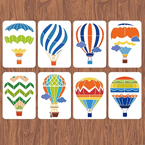 INFUNLY 8pcs Hot Air Balloon Wall Stencils for Painting 11.7x8.3 Tile Stencil Set Reusable Plastic Wall Stencils Template for Painting on Wood Wall Furniture Floor Tiles Fabric DIY Home Decor - color: Hot Air Balloon Wall Stencils