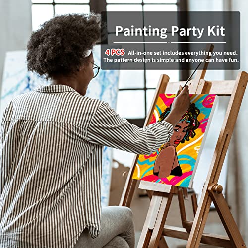 VOCHIC 4 Pack 8x10 Party Kits Canvas Painting Kit Pre Drawn Canvas for Painting for Adults Paint and Sip Supplies Afro Queen BLM Girl Paint Art Set - size: 8x10, style: style 1