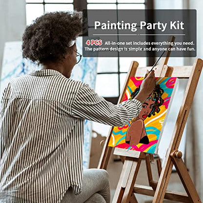 VOCHIC 4 Pack 8x10 Party Kits Canvas Painting Kit Pre Drawn Canvas for Painting for Adults Paint and Sip Supplies Afro Queen BLM Girl Paint Art Set - size: 8x10, style: style 1