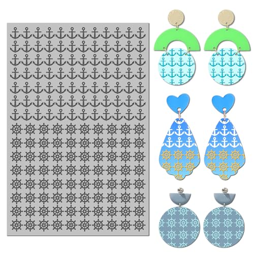 Anchor Polymer Clay Texture Mat - Summer Navigation Rudder Texture Sheet for Polymer Clay Jewelry Making, Earring Charms, DIY Craft Supplies - style: marine anchor