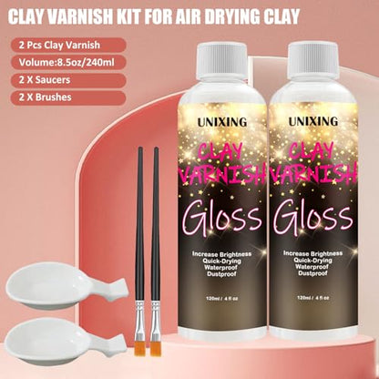 240ml High Glossy Air Dry Clay Glaze, Air Dry Clay Varnish, Clay Sculpture Sealant for Ceramics, Oil Painting, Wood, Air Dry Clay Pottery Waterproof Scratch Resistant Varnish for Clay (60ML X 4Pack) - style: varnish 120x 2Pack