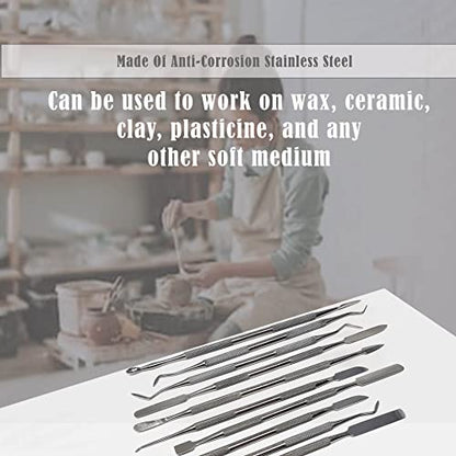 A2ZScilab - Stainless Steel Spatula Wax & Clay Sculpting Tool Carver Set, Carving Pottery Tools - Sculpture Shaper Polymer Modeling Tools for Clay, Pottery, Ceramics Artwork & Holiday Crafts (10PK) - style: 10PK