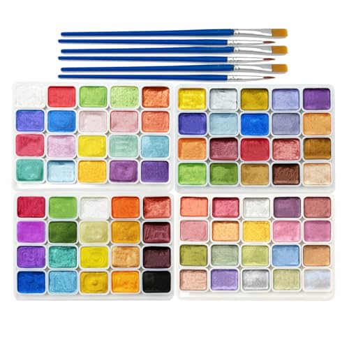 80 Colors Metallic Watercolor Paint Set, 1ml Mini Pearlescent Shimmer Glitter Watercolor Kit, High Pigmented Iridescent Paints with 6 Brushes & Watercolor Paper Cards for Artists, Beginners, Adults