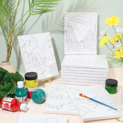 Zhanmai 72 Pcs 12 Sets Sip and Paint Kit Pre Drawn Canvas for Painting 8" x 10" Paint Party Canvas Painting Pre Printed Canvases for Party Favor DIY Virtual Adult's Date Night(Natural Scenery) - style: Natural Scenery