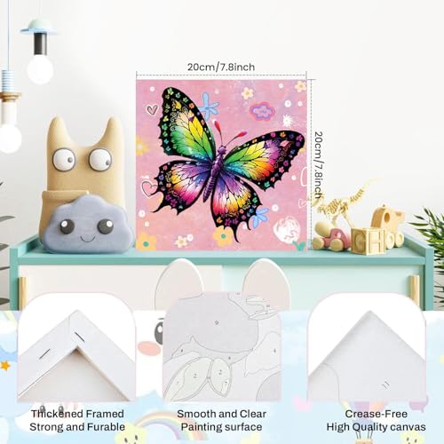 WEMEON 4 Pack Paint by Numbers Kit for Kids 4-8-12 with Framed, Butterfly Kids Small Paint by Numbers kit, Framed Mini Painting by Numbers for Kid Painting Set(8x8Inch) - color: ETYH52-53-54-55-US（8x8inch)