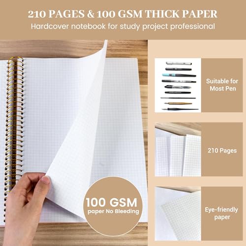 FLYING EAGLE 8.5 x 11 Large Graph Notebook Journal Spiral Graph Grid Notebook 210 Pages Hardcover Notebooks Engineering Paper Notebook Graphing Notebook for Men Women, Blue - color: Blue, size: Graph