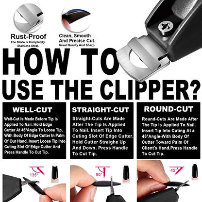 GA&EN Black Adjustable Artificial Acrylic Fake Nail False Nail Tip Clipper Cutter Trimmer Manicure Pedicure Sharp Blade Clip Tool For Salon Home Nail Art Beauty Design DIY - color: Black-01