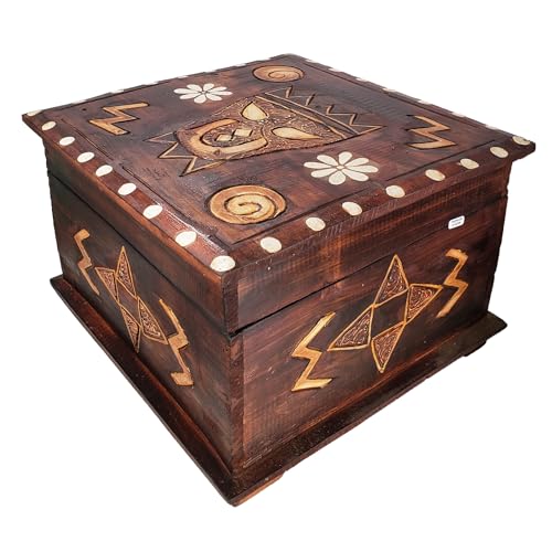 Hand-Carved Wooden Keepsake Box Collection – Decorative Rustic Storage Box, Jewelry Box, Trinket Organizer, Handmade Artisan Wood Home Décor (Box Large) - size: Box Large
