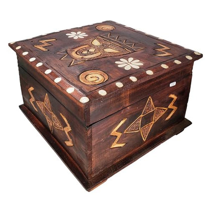 Hand-Carved Wooden Keepsake Box Collection – Decorative Rustic Storage Box, Jewelry Box, Trinket Organizer, Handmade Artisan Wood Home Décor (Box Large) - size: Box Large