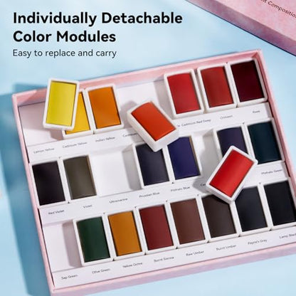 Arrtx Watercolor Paint Set, 24 Full Pans with Vibrant Colors - Non-Toxic, Lightfast Professional Art Supplies Ideal for Sketching, Illustration & Travel Use