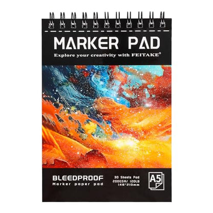 A5 Marker Paper Sketchbook Bleedproof Alcohol Markers Pad 60pages (30sheets) Double-Sided 120lb (200gsm) Thick Marker Paper Drawing Art Notebook Gift for Kids Artists - color: A5-1 Pad
