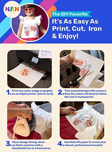 NuFun Activities Printable Iron-on Heat Transfer Paper for T Shirts, Light Fabrics, 50 Sheets 8.5 x 11 inch, Long Lasting, Durable, Professional Quality, Easy DIY, Non-Toxic, Made In the USA - size: 50 Sheets