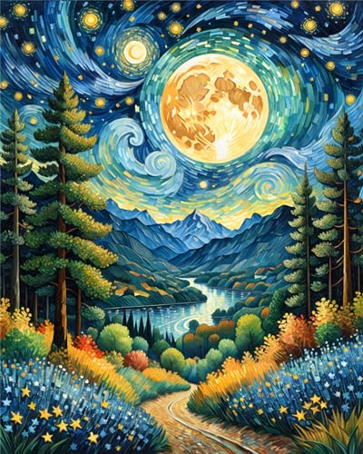 ldazao Moon Paint by Numbers Kit for Adults Beginner Forest Adult Paint by Number Kits On Canvas Adults' Paint-by-Number Kits DIY Oil Painting for Gift Home Wall Decor 16x20 Inch - color: SZ0018