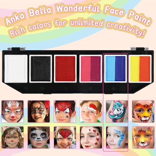 Anka Bella Professional Face Paint（60gm),Water Activated Face Body Painting Kit for Kids & Adults,Hypoallergenic & Non-Toxic,Perfect for Birthday Parties/Halloween/Carnival - color: Six-panel face paint tray