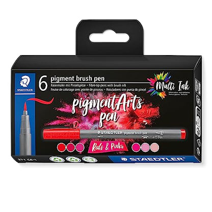 STAEDTLER Pigment Arts Brush Pen, Reds & Pinks, Pack of 6 Pens, 371 C6-1 Grey - color: Grey