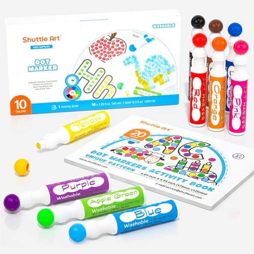 Shuttle Art 10 Colors Dot Marker Washable Non-Toxic Dot Marker for Children Early Education, Bingo Dabber for Creation with 1 Dot Activity Book - color: 10 Colors