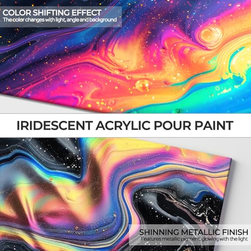 Nicpro 8 Colors Iridescent Metallic Acrylic Pour Paint Supplies Kit 8.45oz | Large Ready to Pour Premixed High Flow Pouring Paint Set with Silicone Pouring Oil, Gloves, Instructions for Beginner DIY - color: 8 Colors