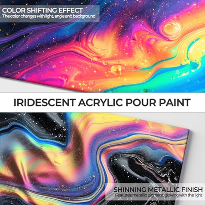 Nicpro 8 Colors Iridescent Metallic Acrylic Pour Paint Supplies Kit 8.45oz | Large Ready to Pour Premixed High Flow Pouring Paint Set with Silicone Pouring Oil, Gloves, Instructions for Beginner DIY - color: 8 Colors