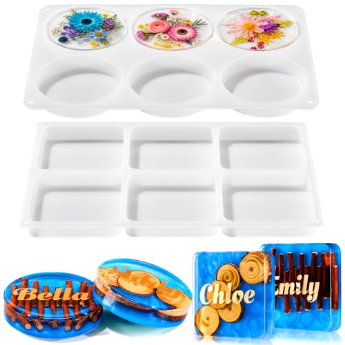 LET'S RESIN 2Pack Deeper Resin Coaster Molds, 4 Inches Large 12 Cavity Silicone Molds for Resin and Flower Preservation, Square/Round Epoxy Coaster Molds for Cups Mats, DIY Craft - size: Square&Round