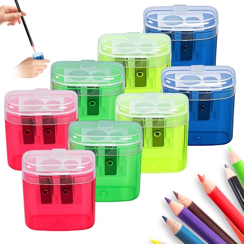 Pencil Sharpeners with Lid, Pencil Sharpeners Manual, Colored Handheld Sharpener Suitable for Kids Adults Students School Class Home Office (8pcs) - color: 8pcs