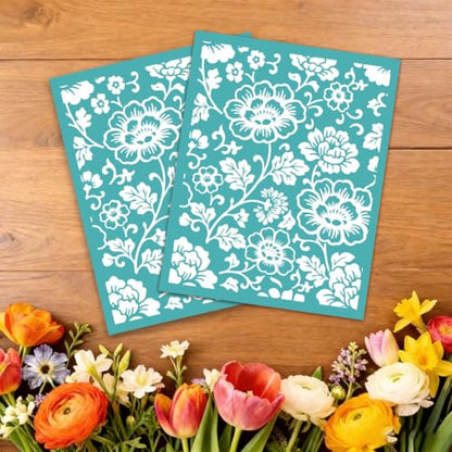 2 Sheets Chinoiserie Peony Floral Silk Screen Stencil, Blue White Porcelain Self-Adhesive Silk Screen Stencils Reusable Mesh Stencil for DIY Crafts, Scrapbooking, Home Decor - style: Chinoiserie Peony