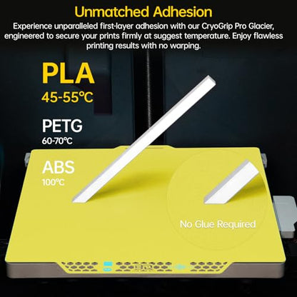 BIGTREETECH BIQU CryoGrip Pro Glacier-Yellow 257x257MM for Bambu-Lab P1P/P1S/P2S/X1C/X2D/X1E/A1 3D Printers Panda Build Plate Double Sided Upgrade Removable Surface Platform - style: Glacier-Yellow(P1P/P1S/P2S/X1C/X2D/X1E/A1)