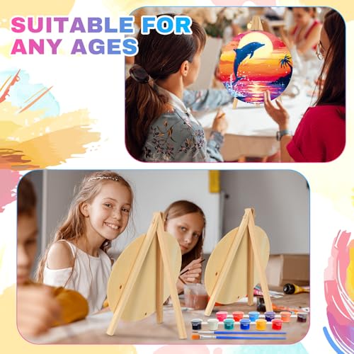 Supervitae 72 Piece Landscape Round Pre Drawn Canvas Kit 5.9" Paint and Sip Kit for Adults Painting Party Pre Printed Canvas DIY with Pictures Paints Easels Brushes for Party Gifts - size: 5.9", style: Landscape