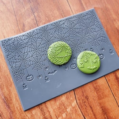 Halloween Polymer Clay Texture Mat - Spider Web Texture Sheet for Polymer Clay Jewelry Making, Earring Charms, DIY Craft Supplies - style: Spider Web
