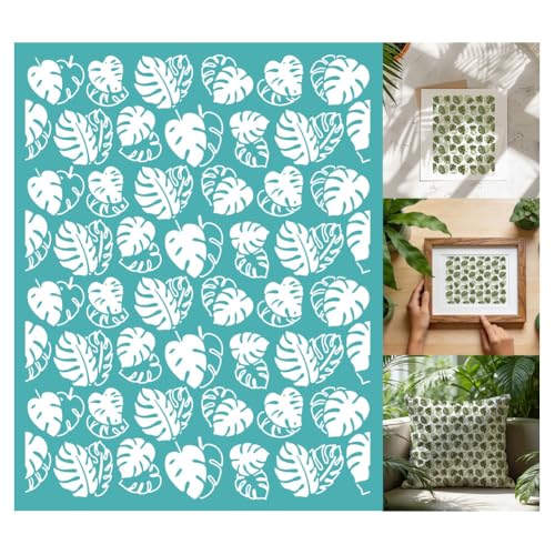 2 Sheets Monstera Leaf Silk Screen Stencil, Tropical Leaf Self-Adhesive Silk Screen Printing Stencils Reusable Mesh Stencil for Painting on Wall, Wood, T-Shirt, Home Craft Decor - style: Tropical Leaf