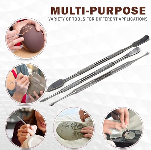 A2ZScilab - Stainless Steel Spatula Wax & Clay Sculpting Tool Carver Set, Carving Pottery Tools - Sculpture Shaper Polymer Modeling Tools for Clay, Pottery, Ceramics Artwork & Holiday Crafts (3PC) - style: 3PC