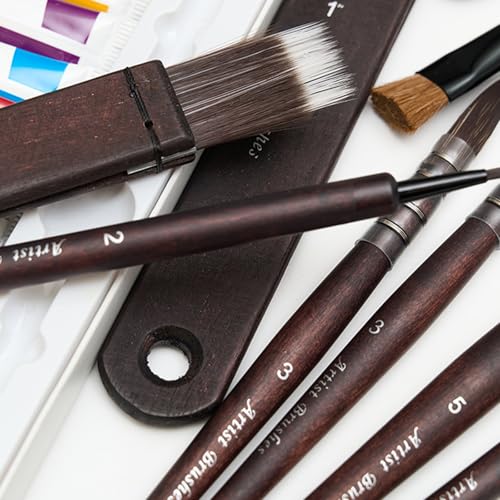 10 Pcs Watercolor Brush Set, Synthetic Hair with Wood Handle, Hake Round Flat Dagger Needle Cat Tongue for Acrylic Gouache Detail Painting