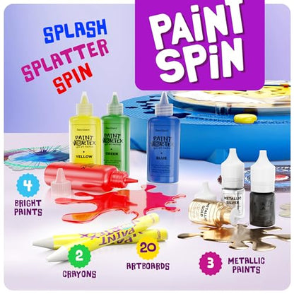 Dan&Darci Paint Vortex Spin Art Machine - Kids Art Kit for Boys & Girls Ages 6+, Motorized Spinner with Splash Guard, Metallic Paints & 20 Artboards - Birthday Gifts for Girls - Craft Kit