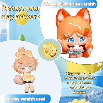 Air Dry Clay Glaze, 8.45fl Oz/250ml Clay Varnish,Pottery Glaze,with Measuring Cup Brush Petgloves, Scratch Resistant, Waterproof, Prevents Cracking, High-Gloss, Suitable for Clay Crafts
