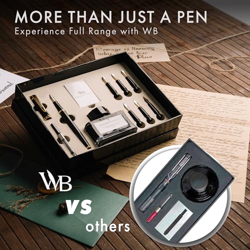 Wordsworth & Black Calligraphy Pen Gift Set, Includes Bottle, 6 Cartridges, Refill Converter, 6 Replacement Nibs, Premium Package, Journaling, Smooth Writing Pens [Black Gold] - color: Black Gold
