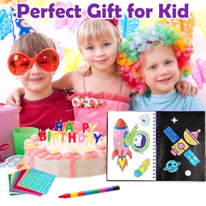 FUNNYB&G Foil Art Craft Kit for Boys 4-10 Years Old: Mess-Free & No-Glue, Create 16 Sparkly Space Pictures – Perfect Travel Toy & Birthday Gift for Kids (Space) - style: Space