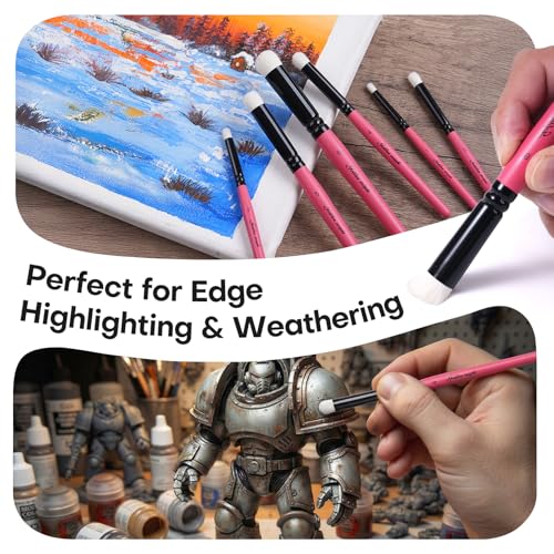 Golden Maple Dry Brush Miniature Painting Drybrush Set - 6PC Professional Modellers Miniature Paint Brushes for Miniatures, Model, Enamel & Fantasy Figurines Painting, Red - color: Red