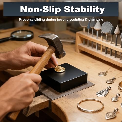 HARFINGTON Rubber Bench Block 2"x2"x1.6" Black Rubber Stamping Block Square Anti Vibration Pads for Jewelry Making Hammering Shaping Chasing Flattening Metals - size: 2"x2"x1.5"