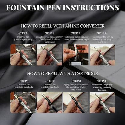 YUNCHUN Marble Fountain Pen for Writing, Refillable Luxury Metal Pens with Ink Pen with 10 Black and 10 Blue Ink Refills, Business Writing Fountain Pen for Men and Women, Marble Black - color: Marble Black