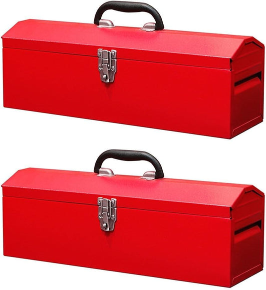 Portable Metal Tool Box, Steel Tool Storage Box with Handle, Hip Roof Style Tool Chest with Metal Latch Closure for Workshop, Garage, Home, 19"L x 6"W x 6.5"H, Red, 2-Pack - color: Red, size: 19"x2