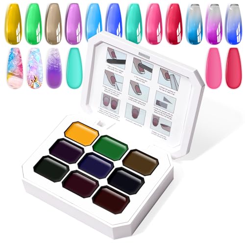 Gradient Painting Gel, 9 Colors Ombre Gel Nail Polish Glazed Colors for Pigment Pat Aura Nails French Manicure Soak Off UV Long-lasting High-glossy Home Nail Salon Dopamine Fructose - color: Dopamine Fructose