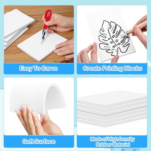 Frienda 50 Pack Rubber Carving Blocks 4 x 6 Inch, Rubber Stamp Carving Blocks for Printmaking, Printing, DIY Craft Project, Soft Block Stamp for Beginner and Professional (White) - color: White