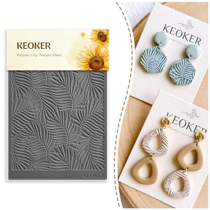 KEOKER Polymer Clay Texture Sheets Set, Works with Clay Cutter, Effect as Texture Roller, Sheets for Clay, Leaf C Earring Molds - color: Leaf C