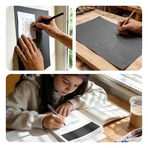 Hukiwow 150 Sheets Carbon Paper for Tracing on Wood,Graphite Transfer Paper for Drawing Tracing on Canvas Fabric,Black 8.27 x 11.69 Inches（A4）