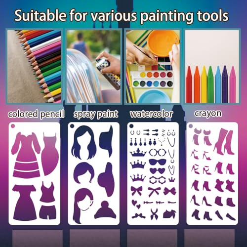 12 Sheets Fashion Cartoon Doll Painting Stencil, 12 Styles DIY Clothing Overlay Drawing Templates Pop Art Fashion Plastic Art Templates for Painting on Wall Wood Home Decor - style: Cartoon Doll