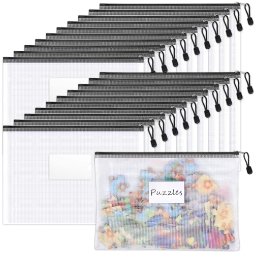 Sooez 20 Pack Mesh Zipper Pouch Bags, A4 Letter Size Zipper Bag with Label Pocket, Waterproof Bag for Classroom Organizer, School Office Supplies, Storage Pouches for Board Game Toy Storage, Black - style: 20 Pack (All Black)