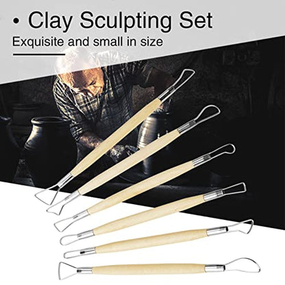 Clay Sculpting Tool Set 6 Pcs Double Ended Ribbon Tools Wooden Handle for Carving Pottery Trimming Ceramics Art Sculpture (6 Pcs)