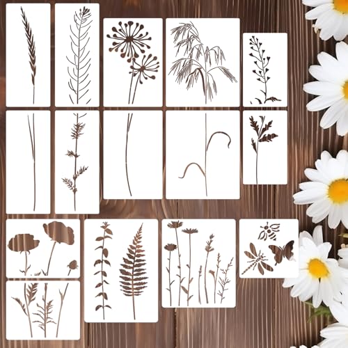 Large Flower Stencils for Walls Wildflower Stencil Reusable Floral Stencils for Painting on Wood Fence Canvas Fabrics Furniture - style: Wildflower