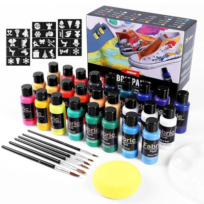 26 Colors Fabric Paint Set, 30ml Bottles Textile Paint for Clothes, Canvas, Shoes, DIY Craft & Fabric Projects, Permanent Soft Fabric Paint for Beginners & Artists