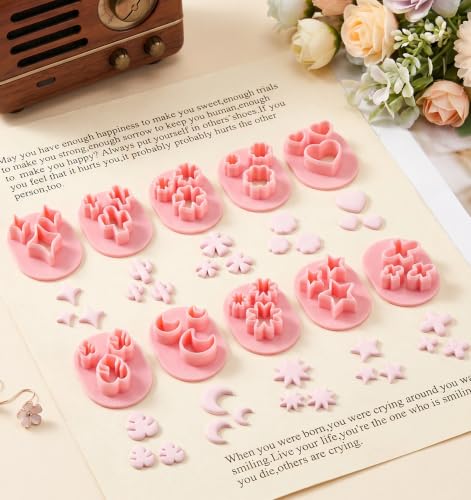 10 Pcs Mini Clay Cutters, Polymer Clay Cutters Shapes PP Material for DIY Polymer Clay Earring Handmade Craft Supplies(Pink)