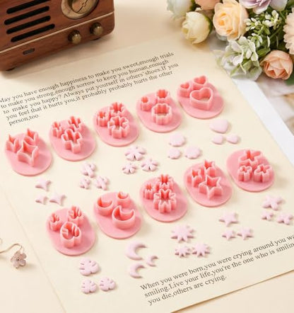 10 Pcs Mini Clay Cutters, Polymer Clay Cutters Shapes PP Material for DIY Polymer Clay Earring Handmade Craft Supplies(Pink)